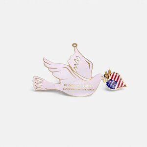 1987 Duchin White Dove Ornament With Patriotic Heart & "In God We Trust" Text
